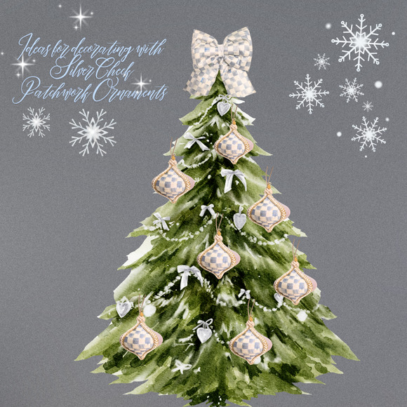 Mackenzie Childs Sterling Check Ornament Gray Velvet Patchwork Onion, Set of 4 - Picture 3 of 8